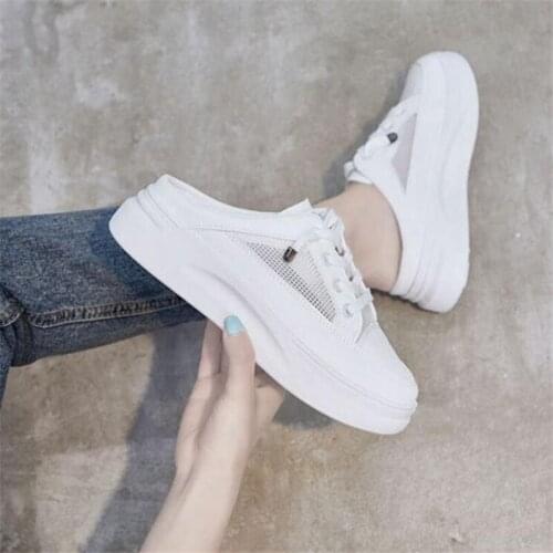 Summer womens Slippers Fashion white Baotou mesh half slippers Woman Mesh breathable non-slip sandals Womens casual sandals