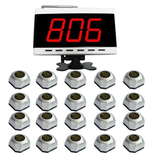 SINGCALL Service Calling System, Wireless Paging System for Hotel, 1pc White Display Receiver and 20pcs Table Bells