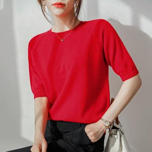 2021 New Style Women Sweaters 100% Wool Knitted Sweaters Women O-Neck Thick Warm Soft Knitwears Half Sleeve Womens Sweaters