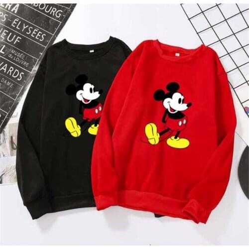 Disney Cartoon Print O-Neck Loose Pullover Mickey Mouse Long Sleeve Sweatshirt Harajuku Women Hoodies Casual Funny Ladies Tops