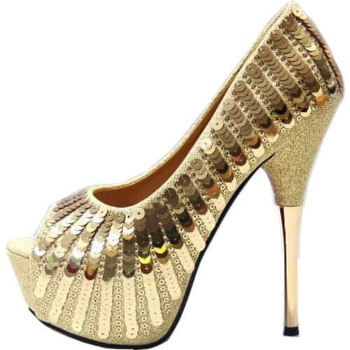 Women Thin High Heels Stiletto Pumps Bridal Wedding Shoes Sequined Cloth Slip On Peep Toe Bling waterproof Wedding women shoes