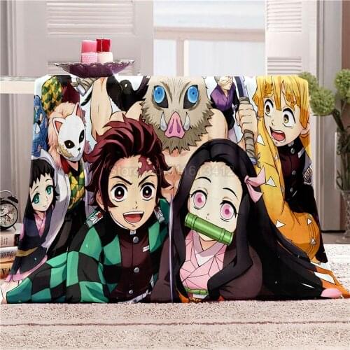 Anime Demon Slayer Print Fleece Blanket Comfort Soft Bed Thin Quilt Sofa Office Nap Warm Blanket for Kids Adults Gifts