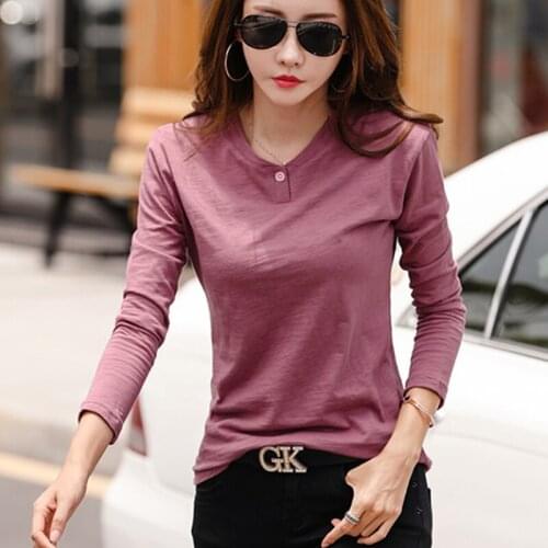 Vogorsean Long Sleeve Shirt Women Bamboo Cotton T Shirt Korean Style T-Shirt Tops Camisetas Mujer 2019 Woman tshirt Top White