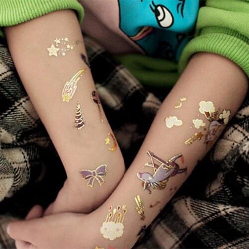 Gold Unicorn Temporary Tattoo Sticker Cartoon for Kids Face Children Body Cute Fake Tattoo Body Makeup Waterproof Face Stickers