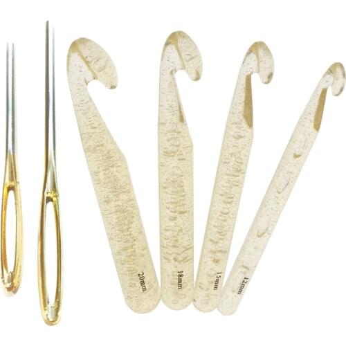 12mm 15mm 18mm 20mm Crochet Hooks & 6mm 7mm Large eye Needles for Thick Yarn DIY Crafts Sewing Knitting Weaving Tools Kit