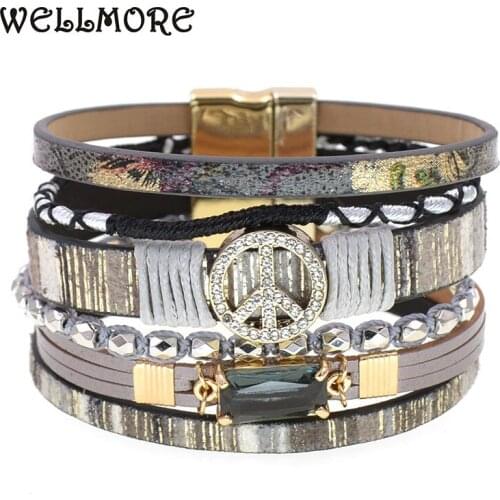 WELLMORE 3 colors bohemia bracelets for women colorful leather bracelets magnet charm bracelet female fashion jewelry wholesale