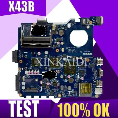 XinKaidi PBL50 LA-7321P REV:1A Laptop motherboard for ASUS X43B K43B K43BR K43BY X43 K43 Test original mainboard