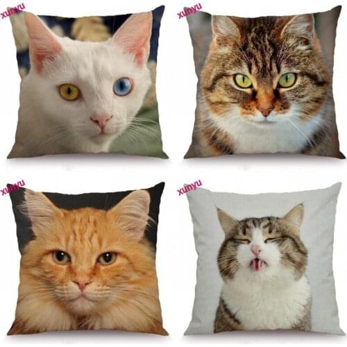 XUNYU Cute Pet Cat Cushion Cover Animal Pillow Case Kids Room Decorative Throw Pillow Cover for Sofa Bedroom 45x45cm BT025