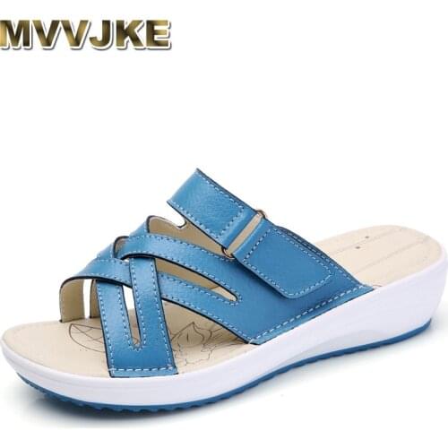 MVVJKE women sandals Shoes Leather flat Sandals Low Heel Wedges Summer women Open Toe Platform Sandalias ladies gladiator sanda