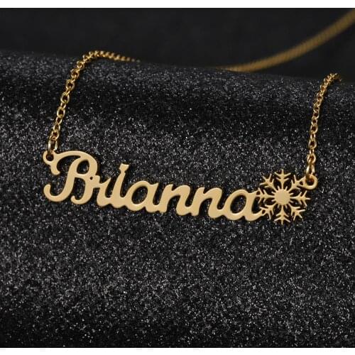 Name Necklace Personalized Jewelry Stainless Steel Link Snowflake Sweater Necklaces Collar Jewelry for Women Christmas Present