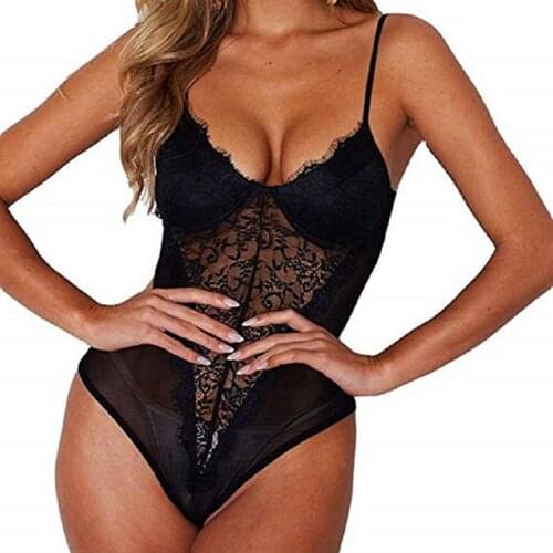 Women Sexy Lingerie Lace Bodysuit See-through Sleeveless G-String Babydoll Sleepwear V-neck Underwear Nightwear Erotic Costume