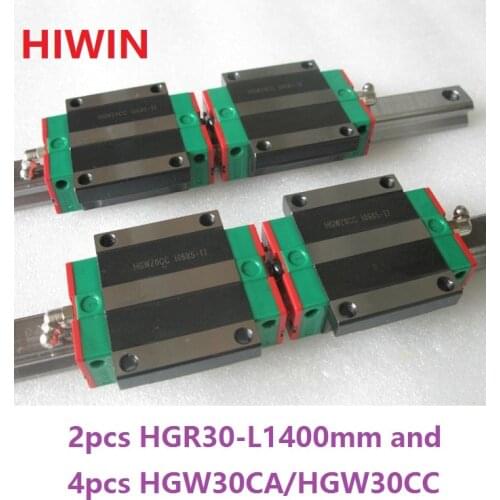 2pcs 100% original Hiwin linear rail HGR30 -L 1400mm + 4pcs HGW30CA HGW30CC flanged carriage for cnc