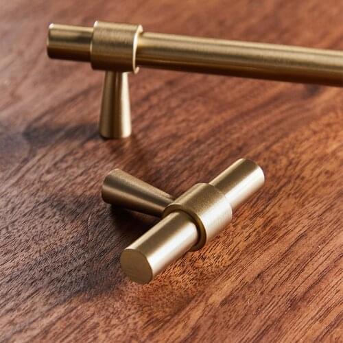 2"-9" Solid Brass Furniture Handles T-bar Light Luxury Fashion Gold Wardrobe Dresser Cupboard Cabinet Drawer Pulls Solid Brass