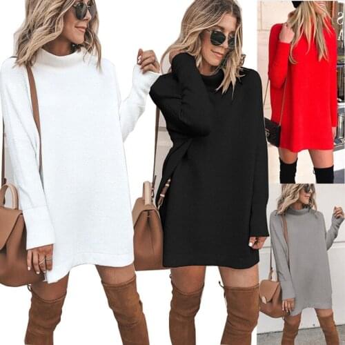 2021 Autumn Winter Sexy Turtleneck Womens Mini Dress Fashion Casual Loose Solid Long Sleeve Ladies Simplicity Dresses Plus Size