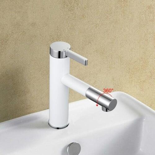 Bath Sink Faucet White Spray Painting Bathroom Cold and Hot Tap Crane with Aerator 360 Rotating