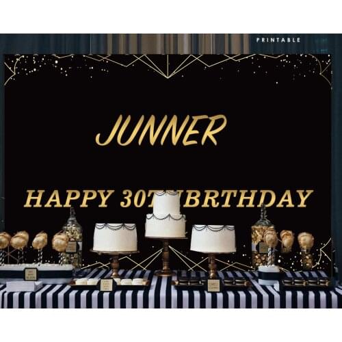 BEIPOTO Black and Gold Birthday Backdrop Glitter Adults Party Decorations Photography Background Photo Booth Banner props B-475