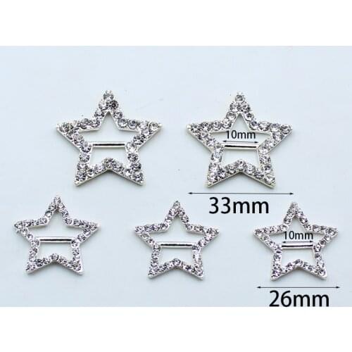 Shiny alloy rhinestone buckle 5pcs five-pointed star ribbon sliding buckle decoration invitation card ornament embellishment