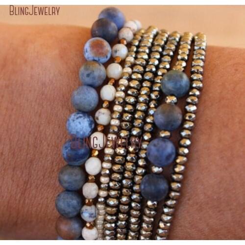 BM33849 Pyrite Dumortierite Triple Wrap Bracelet Pyrite Bracelet Blue Beaded Bracelet Bohemian Jewelry Layered Beaded Bracelet
