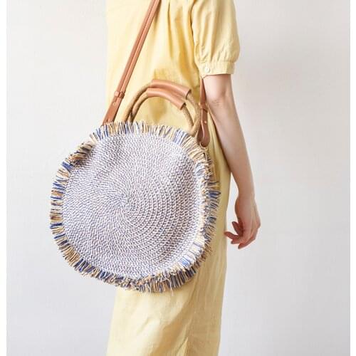 Bohemian Round Straw Bags Rattan Women Handbags Handmade Woven Tote Wicker Shoulder Crossbody Bags Large Summer Beach Bag Purse