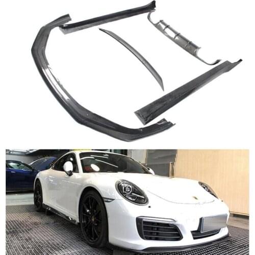 For Porsche 911 991.2 2016 2017 2018 2019 Carbon Fiber Front Rear Bumper Diffuser Lip Spoilers Side Skirt Kit Spoiler