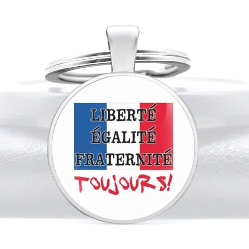 Classic Liberté, Égalité, Fraternité Design Glass Cabochon Metal Key Chain Charm Men Women Key Ring Jewelry Gifts Keychains