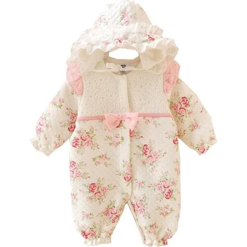 Lace High Quality Princess Newborn Cute My First Clothes Sets Soft Rompers+Cap Cute Girls Long Sleeve New Bib Jumpsuit Overalls