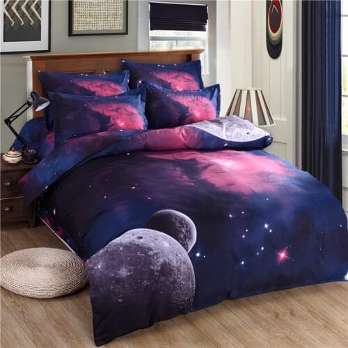 2019 3D Galaxy Bedding Set Twin/Queen Universe Outer Space Themed Duvet Cover Flat Sheet Pillowcase 2pcs/3pcs/4pcs