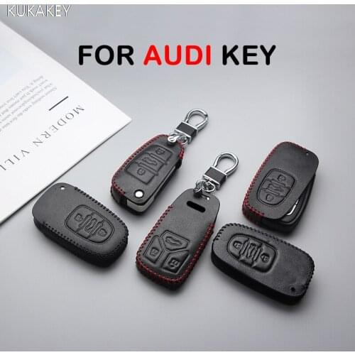 KUKAKEY Leather Car Key Cover Case For Audi A1 A2 A3 A4 A5 A6 A4L A6L A8 Q2 Q3 Q5 Q7 Q8 TT Auto Key Bag Shell Skin Car Styling