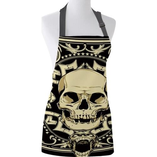 Kitchen Apron Terror Skull Adjustable BBQ Bib Canvas Aprons For Women Cooking Baking Restaurant Kids Apron Pinafore