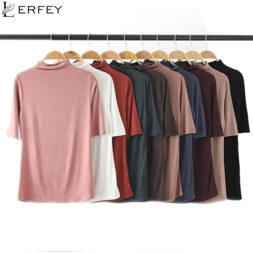 LERFEY Turtleneck Slim Fit T Shirt Workwear Office Ladies High Neck Half Sleeve Tee Women Spring Minimalist Tees Female Tops