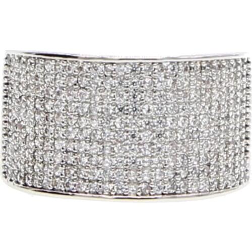 Full cz prong setting hip hop bling top quality jewelry for men boy classic wide band cz fashion silver color ring