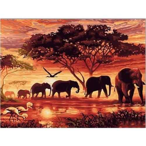 Diamond Painting Kits Diamond Art,Full Drill DIY Painting Sunset Elephant Crystal Kit for Home Room Decoration