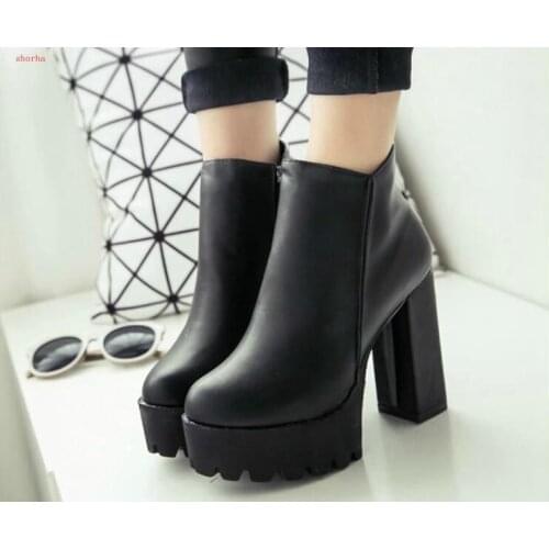 Womens shoes new Fashion Side Zipper Ankle Boots Platform High Heel Ladies Boots Winter Woman Shoes Black boot
