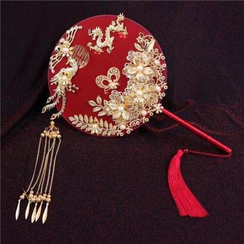 New round Silk Fan Chinese Traditional Wedding Dress Marriage Fan Handmade Antique Bride Wedding round Silk Fan out