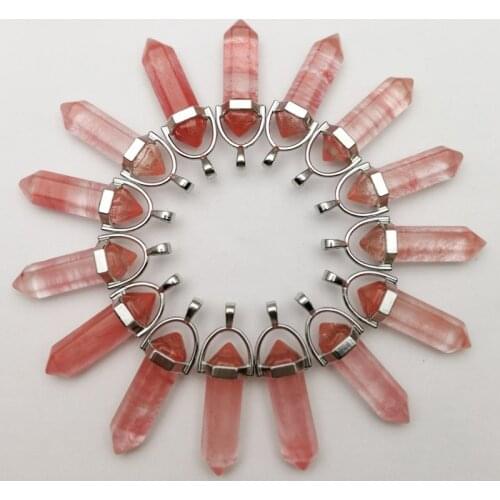 Wholesale fahsion Watermelon Red Stone Pendants Charms Hexagonal Pointed Healing Reiki Chakra pendant 24pcs/lot free shipping