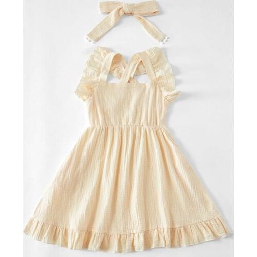 Toddler Kids Girls Cotton Linen Dress 2021 Children Dresses With Headband Summer Casual Dress For Girl Clothing Vestidos Verano