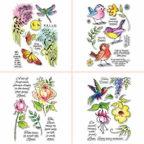 Clear Transparent Stamps Birdy Floral Butterflies Wishes Sentences DIY Scrapbooking Album Craft Paper Cards Making Template 2020
