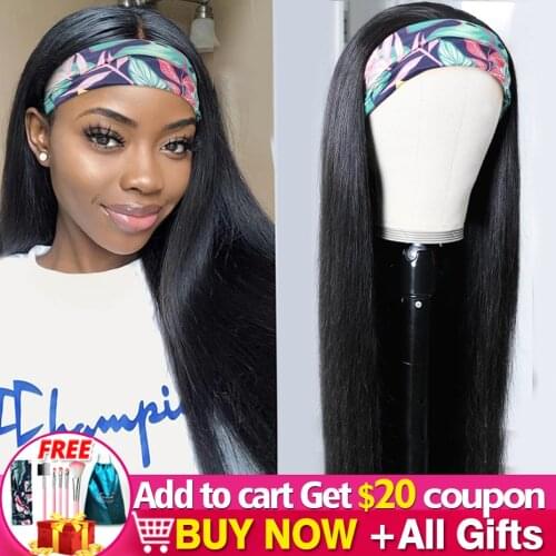 Straight Headband Wigs Human Hair 180% Density Wigs Bulk Sale Machine Made Wig Natural Color For Black Women Remy Jarin Hair