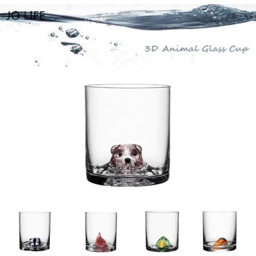 JO LIFE Creative Animal Glass Cup Novelty Cartoon 3D Bear/Duck/Bird/Badger/Fox Shaped Whisky Cup For Bar Home