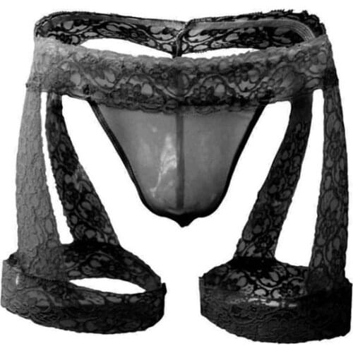 Sexy Gay Underwear Men Thongs Strings Transparent Lace Crotch Lingerie Low Waist U Convex Pouch Erotic Penis Jockstraps Cueca