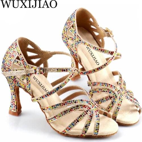 Ladies Latin Dance Shoes Five-color Rhinestone Soft Sole Salsa Shoes Ladies Prom Sandals Ladies Wedding High Heels 7.5CM