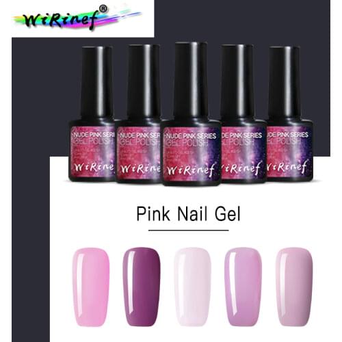 WiRinef Pink Series 5 Pure Color Nail Polish Varnishes Long Lasting Soak Off UV Gel Polish Manicure Nail Art Lacquer