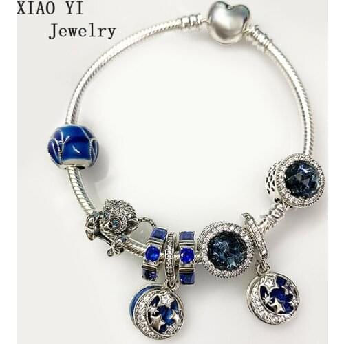 XIAOYI jewelry 100% S925 11Christmas winter Blue ice sculpture retro night sky gem monkey diy bracelet gift female