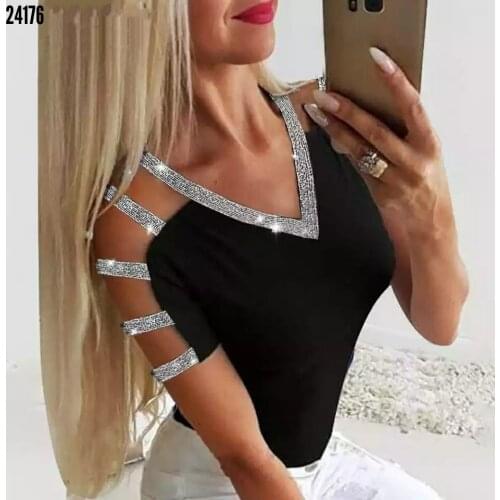 Womens Blouse Sim Detail Viscose Fabric Black Blouse Pattern T-Shirt Top-31