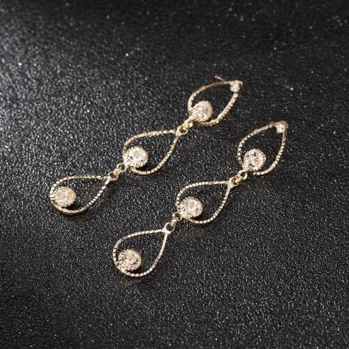 2019 Korean New Elegant Square Water Drop Crystal Long Earrings For Women Rhinestone Geometric Circle Dangle Pendient E581