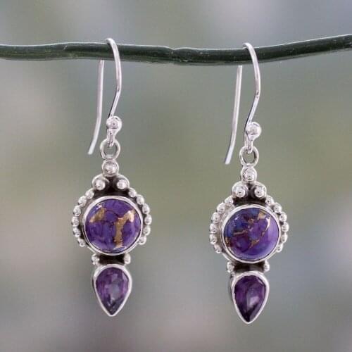 Women Vintage Water Droplets Purple Crystal Dragon Earrings Female Fashion Purple Stone Drop Earrings Ear Jewelry
