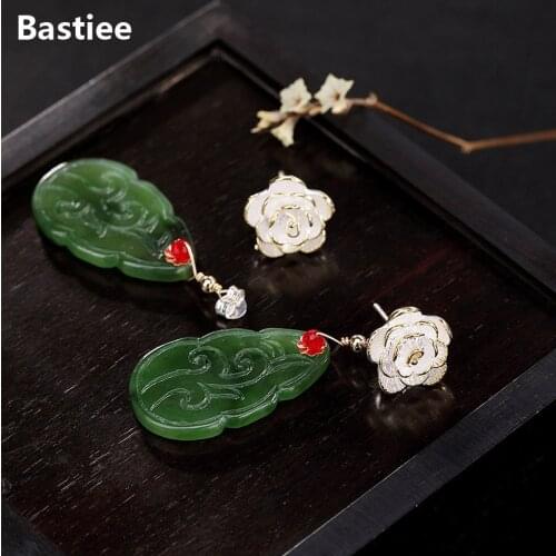 Bastiee Jasper Drop 925 Sterling Silver Earrings For Women 2021 Jewelry Dangle Rose Flower Chinese Vintage Hanfu Accessories