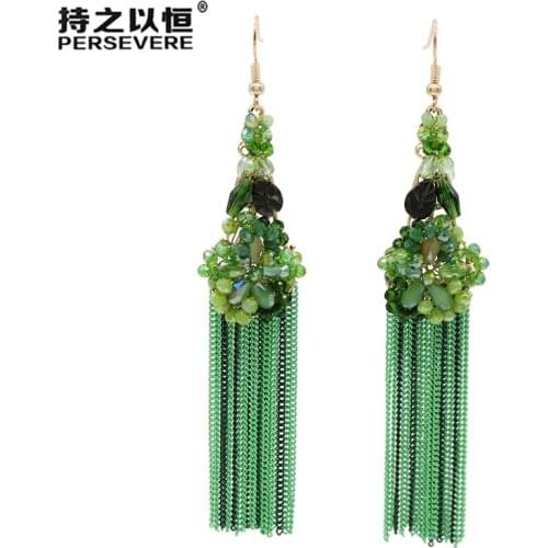 New Boho Handmade Crystal shell Beaded hanging Drop Long Chain Tassel Earrings For Women brides bohemian Jewelry Accessorise