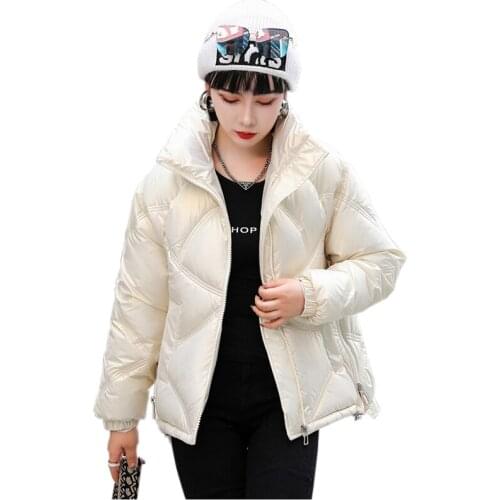 2021 Winter Jackets Short Womens Parkas Shiny Down Padded Jacket Loose Coats Long sleeve Solid Thick Parka Warm Female Outwear