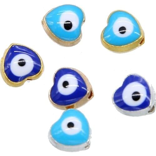 10pcs mixed heart-shaped evil eye interval bead bracelet pendant accessories love heart-shaped drop oil evil eye pattern